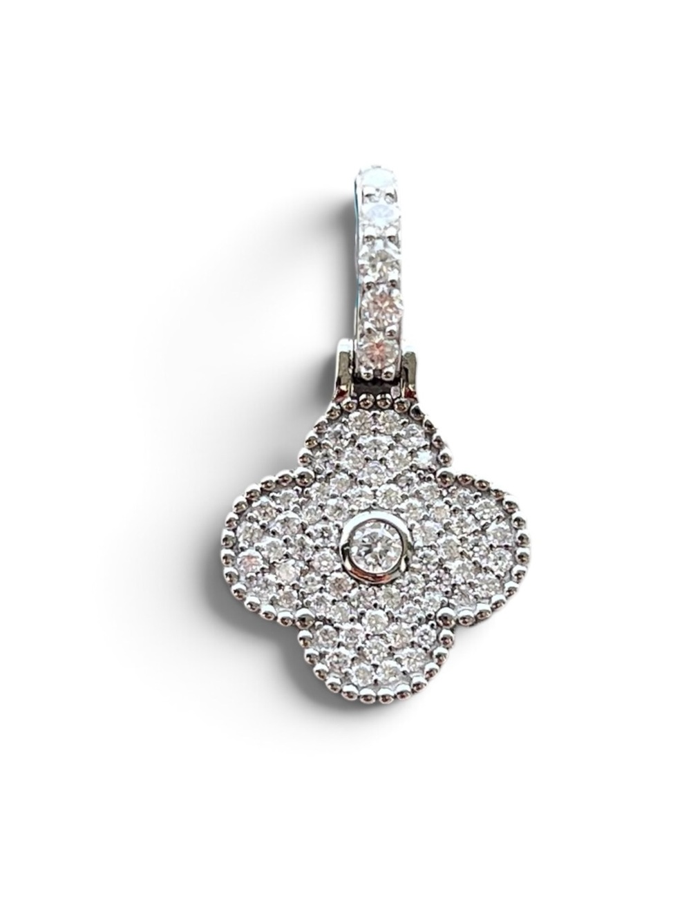 Sterling Silver Moissanite Pavé Clover Pendant Enhancer